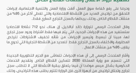 "العمل والتنمية الاجتماعية": 712 نشاطا اقتصاديا في سوق العمل ستستفيد من خدمة إلغاء إجراءات التحقق من التراخيص